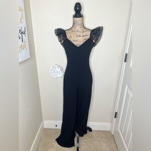 NTM: Lulus Luxe Position Black Ruffled Wide Leg Jumpsuit Size Small